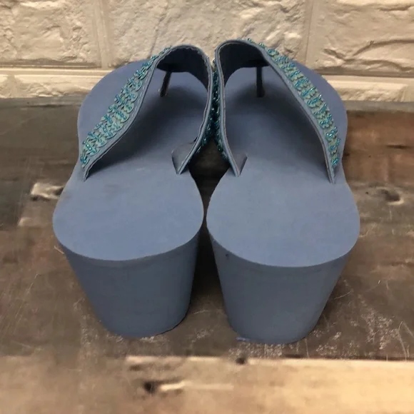 Foam periwinkle blue wedge thongs with sequin size L 9-10 - Picture 5 of 7
